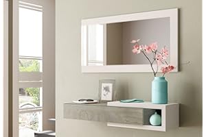 CAESAROO Mobile da Ingresso sospeso Bianco Opaco e Rovere con cassetto e Specchio - Rovere e Bianco