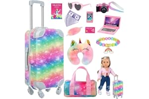ZITA ELEMENT 23 PC 18 inch Doll Accessories Suitcase Rainbow Travel Set,Suitcase, Bag, Camera, Computer, Cell Phone, Neck Pillow, Eye Mask etc Gift for Birthday Christmas (Doll & Clothes not included)