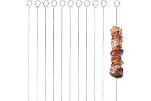 SYOLEE 10 Pcs Kebab Skewers 30cm Metal Stainless Steel Barbecue Skewers Reusable BBQ Grill Sticks for Fruit Meat BBQ Kabob