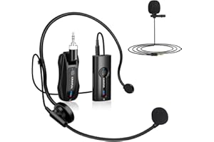 KIMAFUN 2.4G Drahtloses Headset und Lavalier Mikrofon, Kabelloses Ansteckmikrofon Wireless für Verstärkung, Unterricht, Meetings, Interviews, Reden, Seminare, KM-G70 (1TX+1RX)