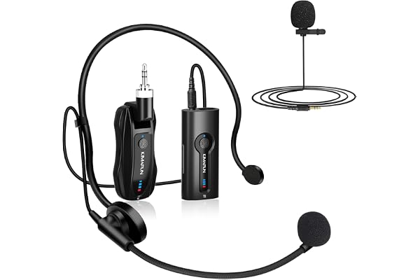 KIMAFUN Micro Serre-tête et Cravate sans Fil 2.4G, Microphone Lavalier sans Fil, Compact et Portable pour l'enseignement en Classe, Réunion, Entretien, Discours, Séminaire, KM-G70 (1TX+1RX)