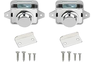 BEFUN 2PCS Push Button Latch Catch Drawer Replacement Keyless Door Lock Cupboard Door Motorhome Caravan Cabinet Knob Zinc Alloy Pop Up for 15-18mm Thickness Cabinet Boat Horsebox Camper Van RV Silver