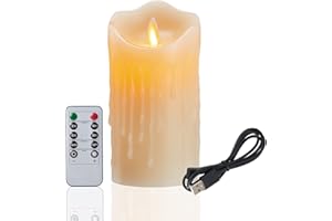 FIIMOO Świece LED, ładowalne świece LED z kablem do ładowania USB, 15 cm Tear Wave w kształcie prawdziwego wosku 3D z efektem płomienia, świece woskowe z pilotem i timerem do dekoracji, wesela, Boże