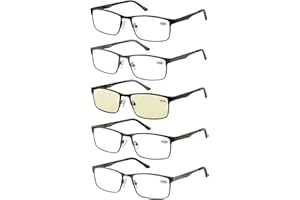 EYECEDAR Amcedar 5 stuks okulary do czytania męskie prostokątne oprawki metal szary stal szlachetna materiał zawiasy sprężynowe w zestawie okulary do czytania komputera 1.00