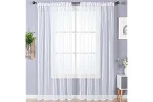 Alaoo Tende Trasparenti, 2 Pezzi Tende Trasparenti in Voile, Curtains Bianche con Passanti Morbidi Finestre, per Soggiorno Camera Cameretta Balcone Finestra (142 * 160cm)