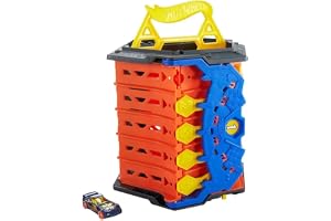 Hot Wheels Roll Out Raceway Track Set, Storage Bucket Unrolls into 5-Lane Racetrack