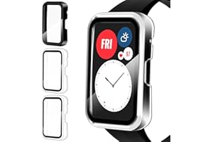 ivoler 3 Stück Hard PC Hülle mit Glas Displayschutz für Huawei Watch Fit/SE Special Edition/Oppo Watch Free, Vollständige Abdeckung Schutzhülle Kratzfest Schutz Case, 2 Transparent + 1 Schwarz