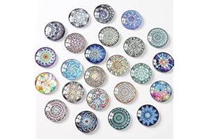 HERZWILD 24 magnesy na lodówkę, magnesy biurowe, dekoracyjne, szklane kaboszony, ze wzorem mandali, magnesy 3D do lodówki, tablicy magnetycznej, tablicy korkowej itp