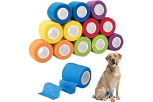 Nasjac Selbstklebender Verband Hund: Pet Vet Selbstklebende elastische Bandage Mullrollen Hunde Katzen Knöchelverstauchung Schwellung, 5 cm x 4,5 m nach dem Strecken (Gemischte Farbe, 12 Rollen)