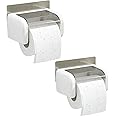 HOKIPO Magic Sticker Series Glass and Metal Toilet Paper Holder in Bathroom - Pack of 2