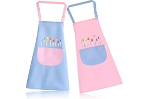 FORYNXHWIN Malschürze Kinder, 2 Stück Kinder Schürzen Set mit Taschen, Wasserdicht Verstellbare Kleinkind Kochschürze Für Jungen Mädchen, Basteln Malen Backen Kochen, Pink und Blau(6-12 Jahre)