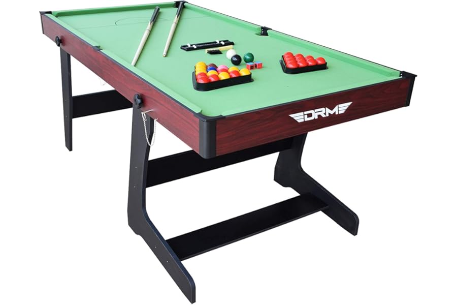DRM 6FT Folding Snooker Table - Space Saving Pool Table with All Balls and Accessories, 183L x 92W x 79H CM