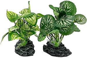 Smoothedo-Pets Aquarium Plants Fish Tank Decorations 4inch/Small Size Plastic Artificial Plant Goldfish Waterscape Fish Hides snake tank/Reptiles plants (Green-A+B)