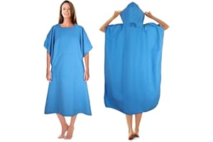 KUOGAS Poncho de Serviette, Poncho de Douche à Séchage Rapide en Microfibre (Bleu Ciel, Large)