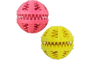 MMSGA 2 Pcs Pelota Denta de Caucho Natural para Perros y Gatos,Pelota de Juguete Para Perros,Limpieza Dental/Masticar/Formación en IQ/Distribución de Alimentos para Perro y Gato (Rojo + Amarillo, 8cm)