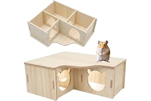 3-Zimmer Hamster Haus Mehrkammernhaus Hamster, Natürliches Holz Hamsterhaus Aus Holz, Zwerghamster Zubehör Hamster Versteck, Mehrkammernhaus Hamster Zubehör, Hamsterhaus Klein Für Sichere Käfige