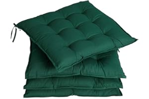 DETEX® Sitzkissen Stuhl 4er Set 55% Baumwolle Wasserabweisend 44x44cm Visko-Effekt Waschbar Stuhlkissen Sitzpolster Gartenstuhl Sitzauflage Grün