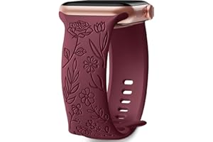 Mastten Floral Engraved Strap Compatible with Apple Watch Straps 38mm 40mm 41mm 42mm Women, Soft Silicone Elegant Rose Floral Band for iWatch SE 3 2 1 Series 11 10 9 8 7 6 5 4 3 2 1, Wine Red
