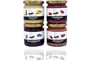‎GREGA´S IMKEREI Gregas Imkerei 4er Frucht im Honig Set – Honigsüßer Aufstrich aus Familienimkerei mit gefriergetrockneten Früchten – ideales Probier- & Geschenkset | 4x 250g (Erdbeere, Blaubeere, Ananas & Himbeere)