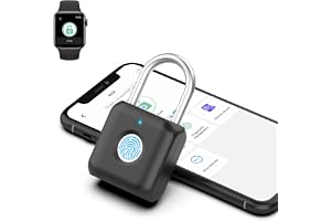 eLinkSmart hänglås med fingeravtryck, spindlås gym | Smart Lock via App & iOS Watch, 20 fingeravtryck, USB-batteri 6 månader, rostfri stålbygel för ställ, källare