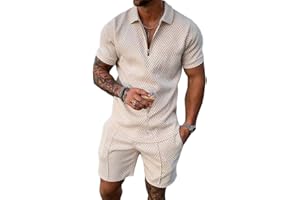 Osheoiso Trainingsanzug für Herren Sommer Sportanzug 2 Teiliges Outfit Sport Set Kurzarm T-Shirts + Kurze Hose Sets Freizeitanzug Männer Business Polo Hemd mit Revers Sporthose