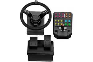 Logitech G Saitek Farm Sim Controller, Heavy Equipment Bundle for Farming Simulator, Gaming Steering Wheel and Pedals with Co