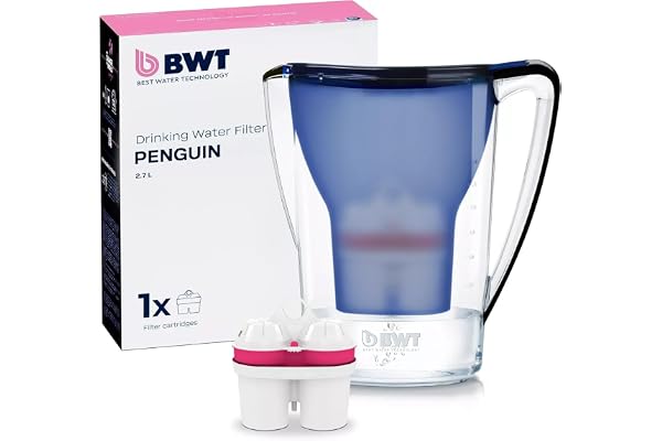 Carafe filtrante BWT PENGUIN 2,6 l avec cartouche Magnesium – filtre à eau robinet | réduit calcaire, chlore, métaux lourds | eau enrichie en magnésium, idéale thé, café, cuisine | charbon actif