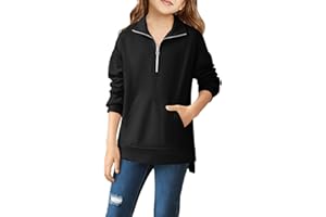 Runcati Bambini Felpa Mezza Zip Casual Sport Manica Lunga Drop Shoulder Con Tasca Ragazze Maglione