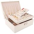 Scatola Organizer Per Gioielli Da Viaggio – 2 Strati Con Velluto – Custodia Portatile Per Orecchini, Collane, Bracciali – 11,7x16x7,6 Cm – Regalo Per Donne