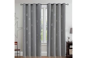 Vangao Verdunklungsvorhang Kindervorhang Blickdicht Vorhänge mit Ösen Weltraum Muster Gardinen Thermovorhang für Kinderzimmer Junge Mädschen Wohnzimmer 2er Set 130Bx245H(cm) Grey