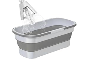 MYJIO Secchio pieghevole, secchio pieghevole con ruote e 2 manici, secchio rettangolare pieghevole per la pulizia, bacino multiuso per lavare i piatti, campeggio, escursionismo e casa (1200 ml)
