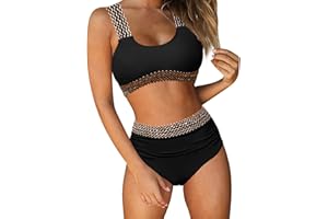 RITOSTA Maillot de Bain Femme 2 Pieces Bikini Sexy Push Up Maillots Deux Pièces Tankini Rembourré Maillots de Bain Taille Haute Ventre Plat Bandoulière Dorée Swimwear Beachwear