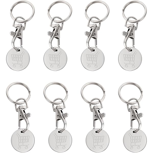 Jeton Caddie 6 Jetons De Caddie Métalliques Avec Porte-Clés - Déco Pratique Pour Courses - Alliage Zinc Accessoire Shopping