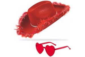 db11 Cowboy Hat Cowgirl Hat with Sequins Rodeo Party Hats with Heart Glasses (Red)