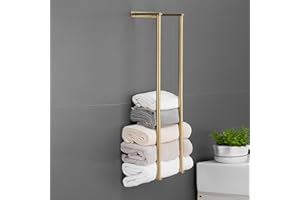 Towel Racks for Bathroom, NEWRAIN Rolled Towel Storage Wall Mounted Bath Towel Holder for Folded Large Towel Washcloths, Bathroom Organizing Brushed Gold