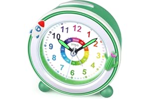 DTKID Sveglia per bambini analogica senza ticchettio, per bambini, sveglia silenziosa, comodino, senza ticchettio, funzionamento a batteria, per ragazzi e ragazze, funzione di luce snooze, per