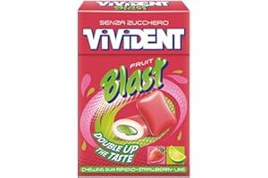 PERFETTI VAN MELLE Vivident Blast Frutta pezzi 10 Astucci - Chewing Gum Senza Zucchero ripieno con cuore liquido alla Fragola e Lime