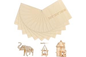 WOPPLXY Lot de 15 plaques de contreplaqué de 3 mm, 300 x 300 mm, pour projets laser, modèle DIY