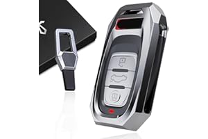 LORESJOY Carcasa Compatible con Audi Llave de Coche Smart Key de 3 Botones, Aleación de Zinc Funda Llave Remoto Mando para A3 A4 A5 A6 A7 A8 Q5 Q8 TT con Llavero de Coche (Silver A)