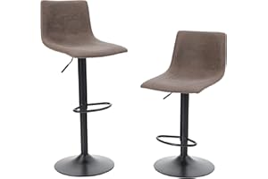 ‎PHIVILLA PHIVILLA Barhocker Set mit 2 Barhockern mit Rückenlehnen und Fußstütze, verstellbarer Drehgelenk, Gasdruckfeder, PU-Leder, Küchenbarhocker, Frühstücksbarhocker für Theke, Küche und Zuhause, Braun