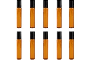 GUKASXI Lot de 10 10ML Flacons à Bille Pour Huiles Essentielles, Flacons Roll-on en Verre Ambré Flacon Roller Rechargeable, pour le parfum Huiles essentielles Parfums, pour le voyage et la vie quotidienne