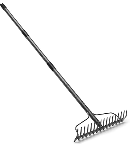 Râteau De Jardin, 14 Dents Métalliques Robuste Avec Poignée Réglable De 1,8 M Pour Pelouse, Cultivateur De Paysage Dur, Râteau De Jardin Pour Ameublir Le Nivellement Du Sol, Ramasser Les Feuilles