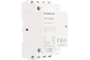 BAOMAIN AC contactor, 4-pole NO, 25A, AC 220V/240V Coil voltage, 35 mm DIN rail mounting, VDE Approved, BCT-25/40_4NO