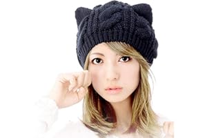 CICILIAYA Gorro de punto con orejas de gato, gorro con orejas de gato, gorro de punto para mujer y niña, gorro de punto cálido con orejas de gato para mujer y adolescente, Negro , Talla única
