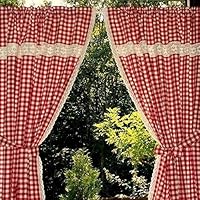 rot-weiß karierte Küchengardine 2 Schals Bauernkaro mit Klöppelspitze