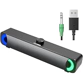 HPYLIF H USB LED RGB Sound Bar PC Gaming | Computer speaker with USB cable, RGB LED light and volume control. Ideal stereo so