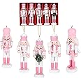 5 P Christmas Wooden Nutcracker Soldiers,12cm Pink Nutcracker King Ornaments,Pine Wood Painted Hanging Nutcracker Christmas Decor for Home Fireplace Xmas Mini Figures Puppet Soldiers Doll Gifts Toy