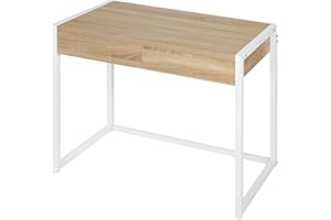 WOLTU Escritorio de Ordenador Mesa de Oficina Mesa de Trabajo PC Mesa de Ordenador portátil, con 2 cajones, de Madera y Acero, 100x50x76cm Roble TSG27hei