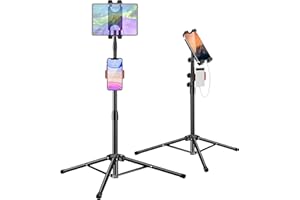 Sxuan Soporte Tablet Trípode, Altura Ajustable Soporte iPad con 2 Soporte, Tripode para Tablet & iPad, iPad Pro, iPad Air, iPad Mini, Samsung Tab, Switch y Más Tabletas & Teléfono de 4" a 13"