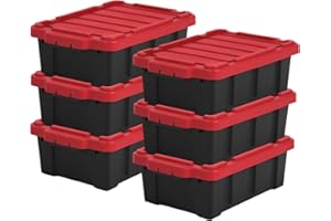 Iris Ohyama 6 Cajas de Organización de Alta Resistencia, 12.5L, Rojo, Compacto, Duradero, Apilable, para Garaje, Estantes, Mudanza, Plástico, Utilidad, Herramientas, DDSKT-130